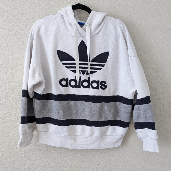 adidas Tops - Adidas Medium blue and White trefoil Knit Hoodie Sweatshirt